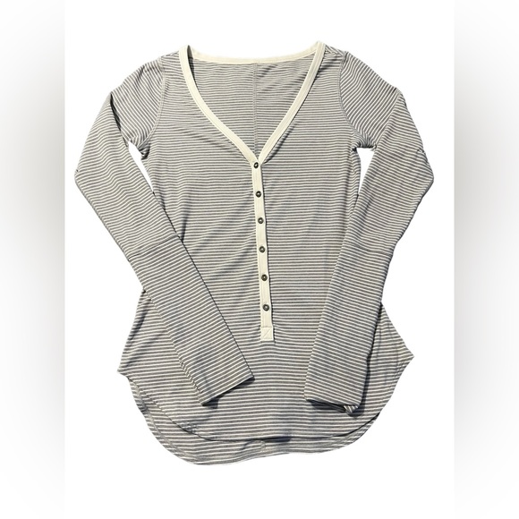 Lululemon Awesoma Henley Hyper Stripe Heathered Slate Ghost Size 4 - Picture 3 of 8